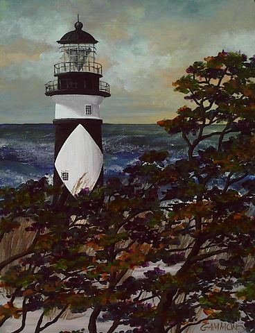 lighthouse, cape lookout, dines, sea, ocean, oak, forest