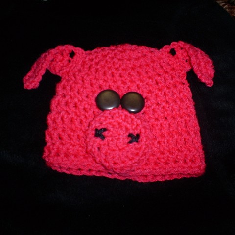 hand crocheted piggy baby hat by ashley seaman