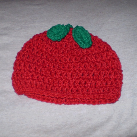hand-crocheted apple or cherry crocheted hat