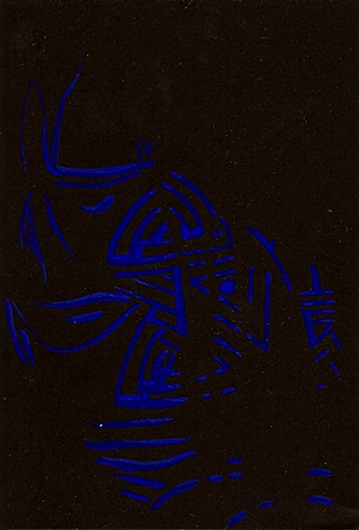 blue line pattern gouache painting
