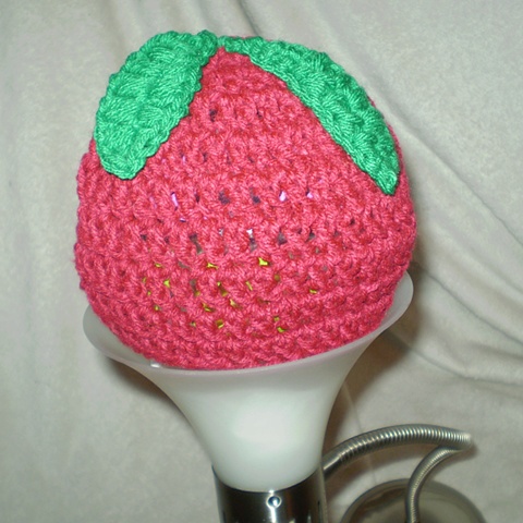 hand-crocheted apple or cherry baby hat