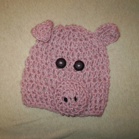 hand crocheted piggy baby hat by ashley seaman
