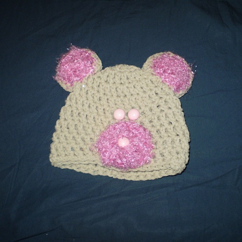 hand-crocheted bear baby hat