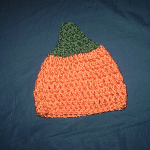 hand-crocheted pumpkin hat