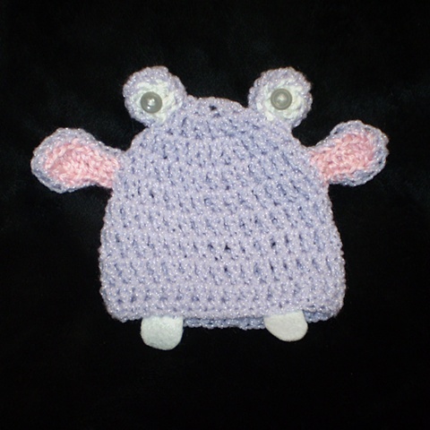 hand-crocheted hippo baby hat