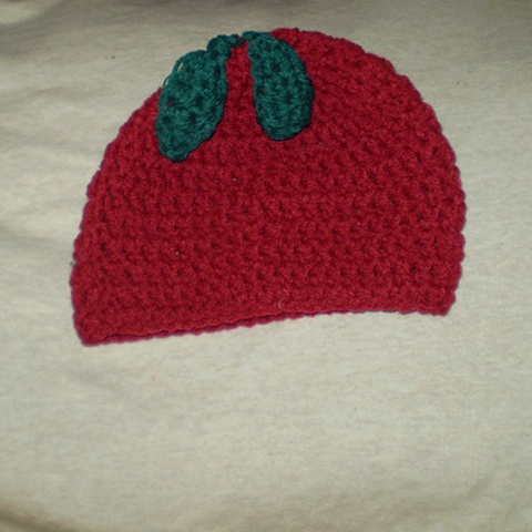 hand-crocheted apple or cherry baby hat
