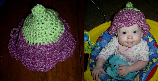 hand-crocheted flower baby hat