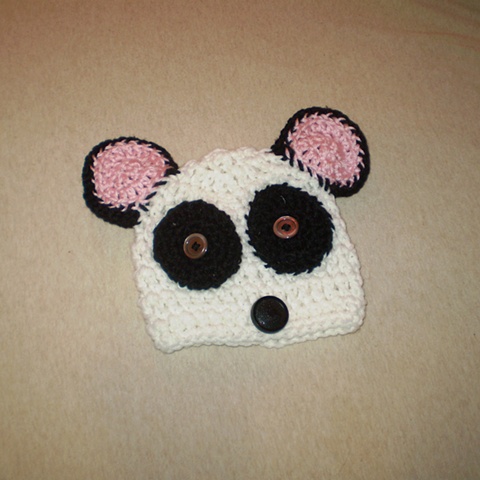 hand crocheted panda bear baby hat by ashley seaman