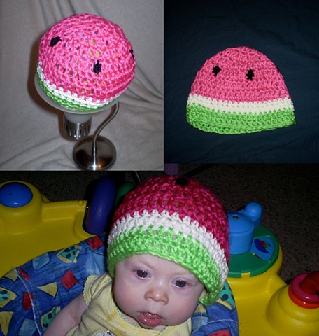 hand-crocheted watermelon crocheted hat