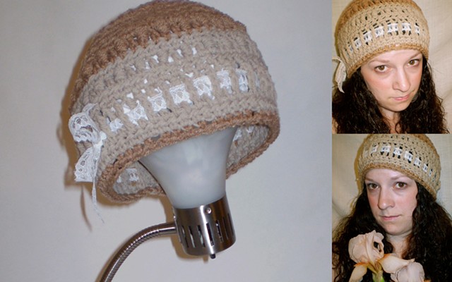 hand-crocheted stripe hat with lace by ashley seaman