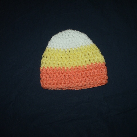 hand-crocheted candy corn baby hat