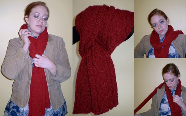 hand-knit cable pattern scarf by ashley seaman