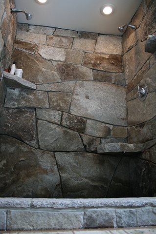 stone shower, mixed weathered granite