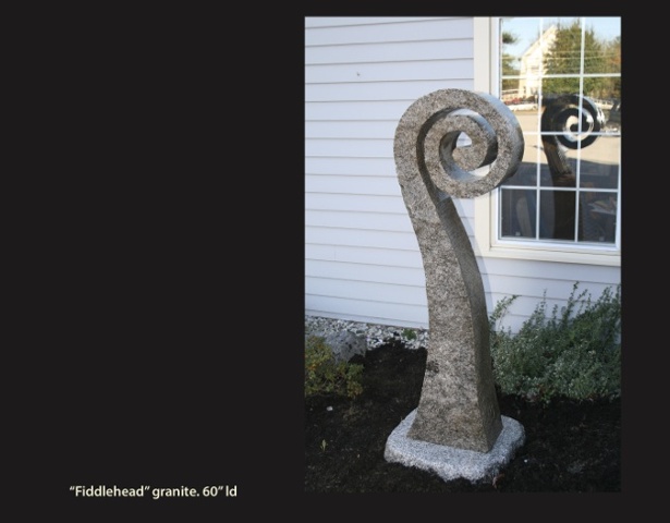 granite fiddlehead sculpture by Jordan Smith Maine sculptor