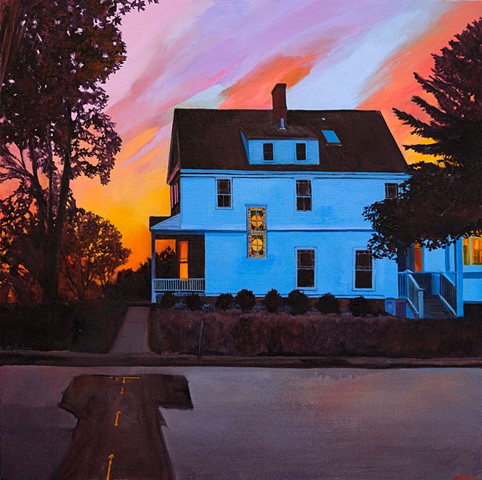 An oil painting of a house in Andover, Massachusetts, by artist Dan Fionte.