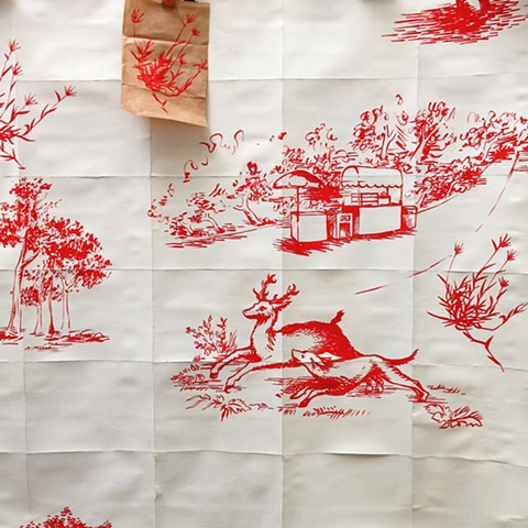 detail of Toile wallpaper for Golden Gate Park