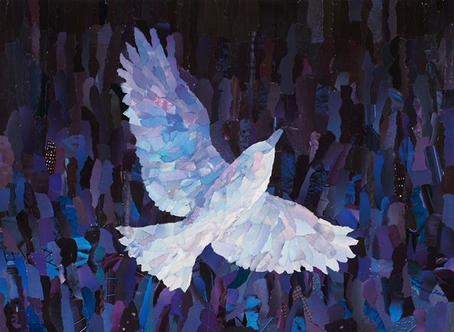 White bird on dark blue background