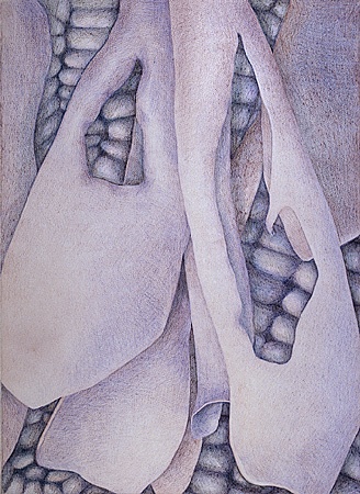 abstract, layers, violets Prismacolor  colored pencil drawing, abstract in violets and browns on natural Arches paper. 