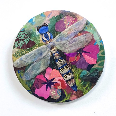 Dragonfly painting, mixed media painting, collage, affordable art, contemporary art, nature art