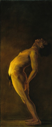 side view of a male nude bending backward