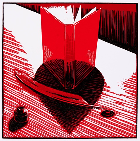 heart, shadow, book, ink, reduction relief, print, Ramiro Rodriguez