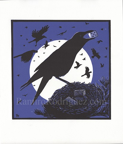 A murder of crows on a full moon night