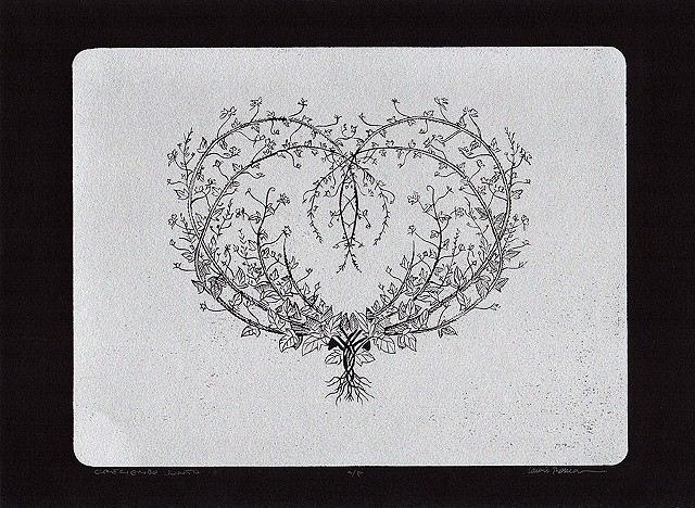 heart made of branches on a silver background