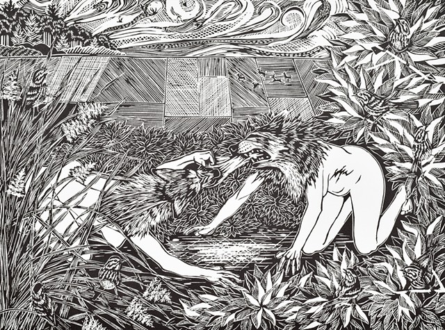 Le Déjeuner sur l’Herbe I, Edition of 12, Linocut, 11" x 15", 2019