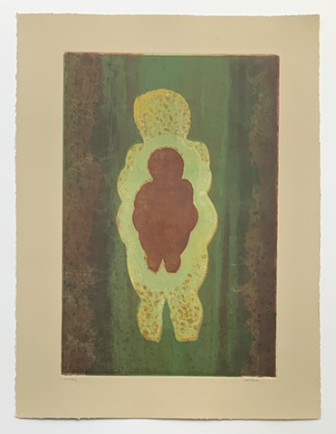 monotype, color, print, goddess, Willendorf, earth, ground, woman