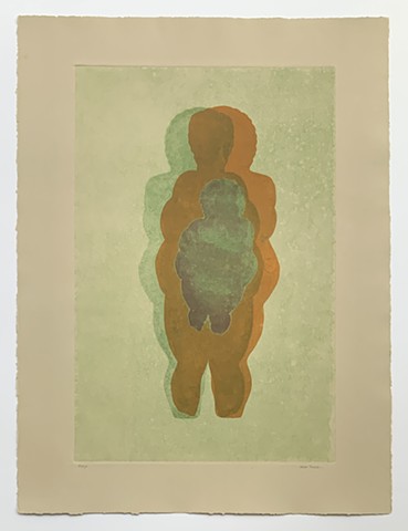 monotype, color, print, goddess, Willendorf, earth, woman