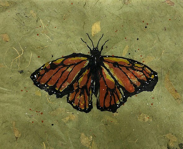 Monarch butterfly, watercolor ink transfer painting