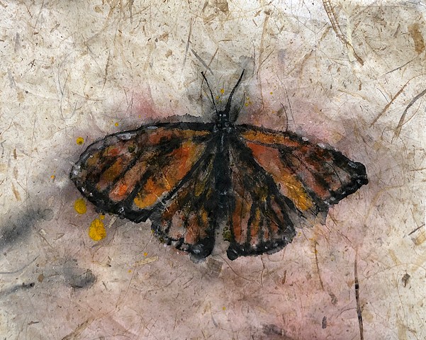 Monarch butterfly, ink transfer painting