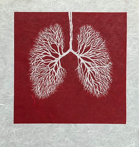 lung bronchioles, linoleum relief print 