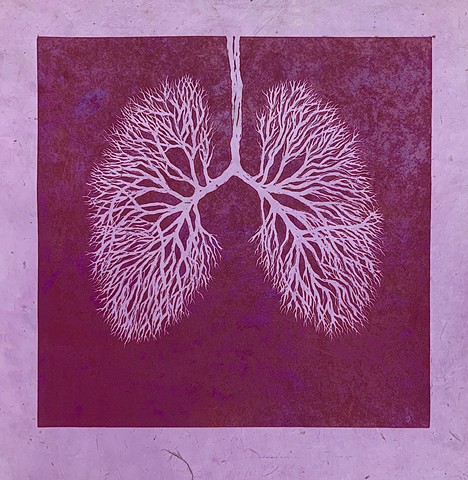 linoleum relief print, bronchioles of lungs