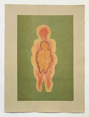monotype, color, print, goddess, Willendorf