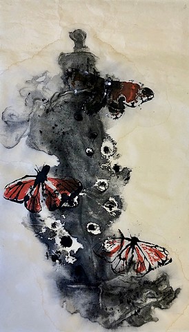 Ink wash painting of Monarchs in danger