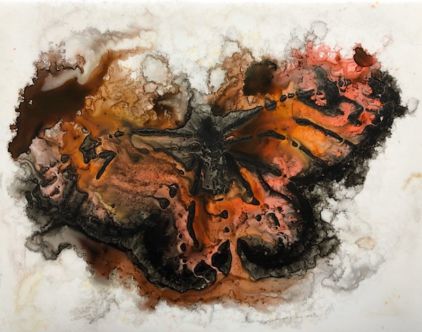 dissolve, monarch butterfly, watercolor ink painting, Yupo paper