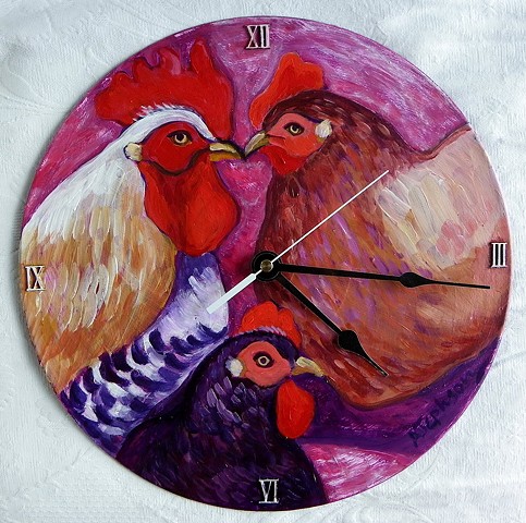 Pink Chickens Clock
