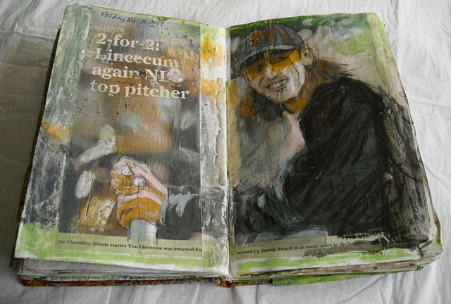 Sketchbook-baseball article-painting into photo from SF Chronicle
