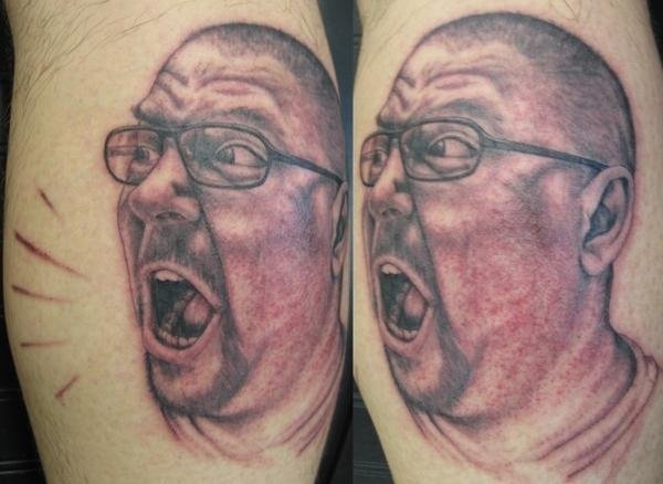 Peter McLeod Tattoo Grumpy man yelling portrait tattoo