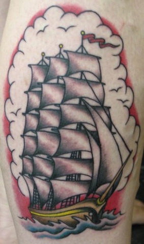 Peter McLeod Tattoo Traditional tall ship sail boat clipper ship tattoo