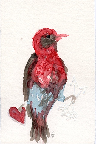 bird hand painted watercolor card