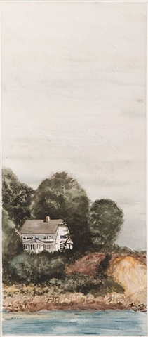 watercolor of family lakehouse