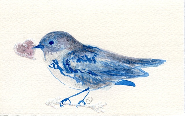 blue bird with heart