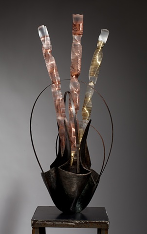 Bronze and carved plexiglass sculpture sculpture inspired by guitar solos by Lin Lisberger