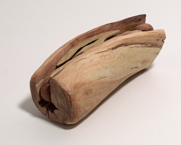 Carved and constructed wood sandwich sculpture by Lin Lisberger