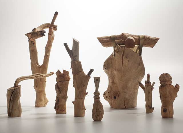 Carved wood vessel sculptures by Lin Lisberger