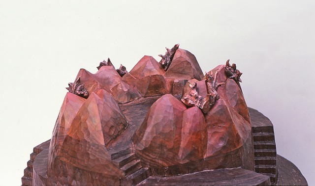 Carved wood sculpture by Lin Lisberger referencing Mark Helprin novel