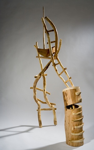 Wood sculpture of ladders by Lin Lisberger