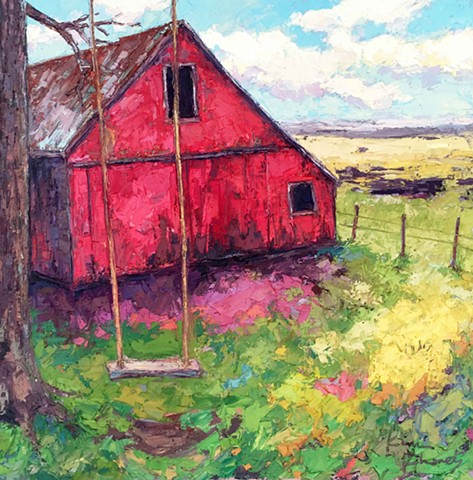 Red Barn with Swing - SOLD